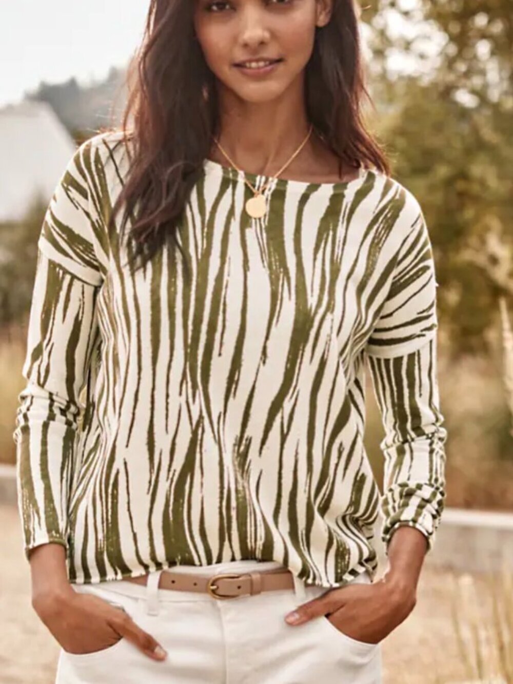 Garnet Hill Size S Zebra Print Knit Sweater Silk Cotton Relaxed Casual Office